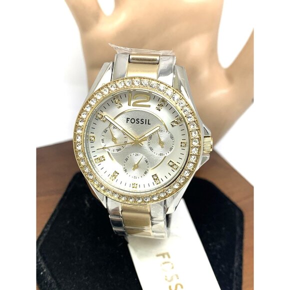 Fossil Women's Watch ES3204 Riley Quartz Two Tone Stainless Steel Gemmed 38mm - Picture 1 of 15
